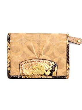Coach Madison Op Art Sateen Python Embossed Leather Trim Bifold Wallet